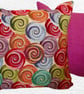 Scatter Cushion with Pad: Tapestry Swirls design Pink reverse 17" (43cm) - Image 1