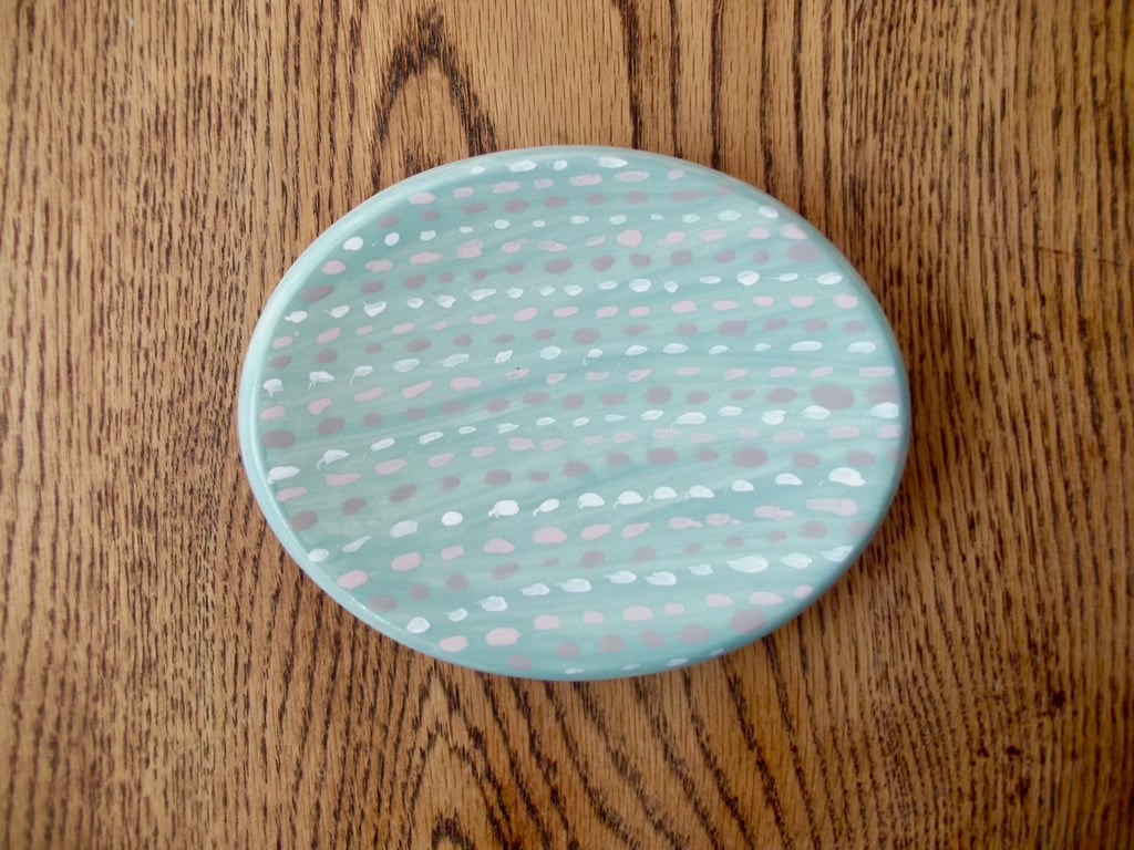 Trinket Dish, Soap Dish Handpainted Green Patterned 
