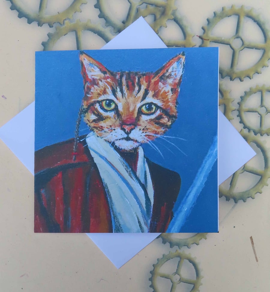 Obi Wan Catobi Cat Art Greeting Card From Original Painting Star Wars
