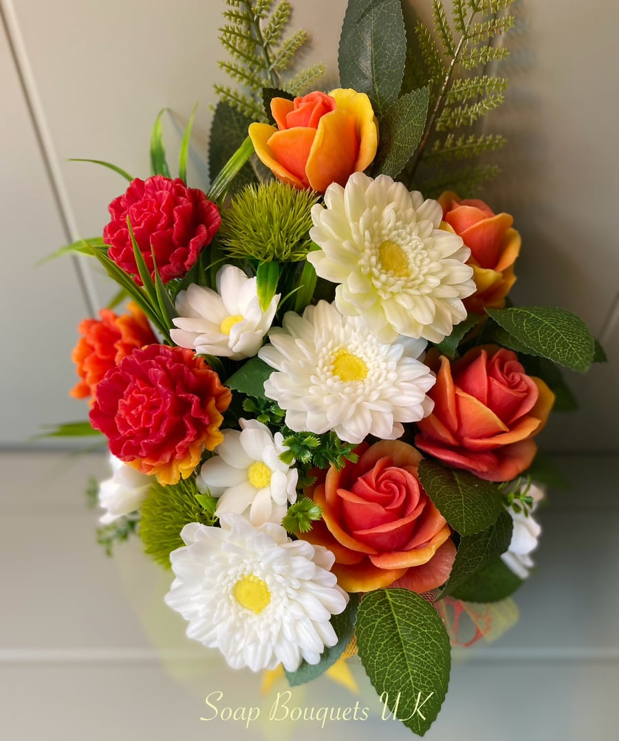 Solid Soap Flower Bouquet: Gerberas, Roses, Carnations and Daisies