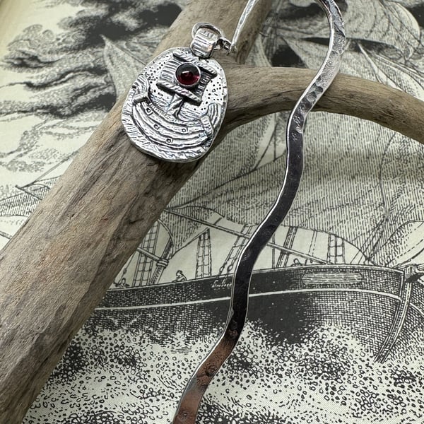 Viking Ship Bookmark with Garnet