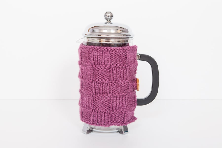 Berry knit coffee cosy - Cafetiere cosy - Coffee jug warmer - French press cover