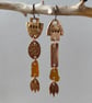 Seaglass shoulder duster earrings, bronze unique jewellery, mismatch