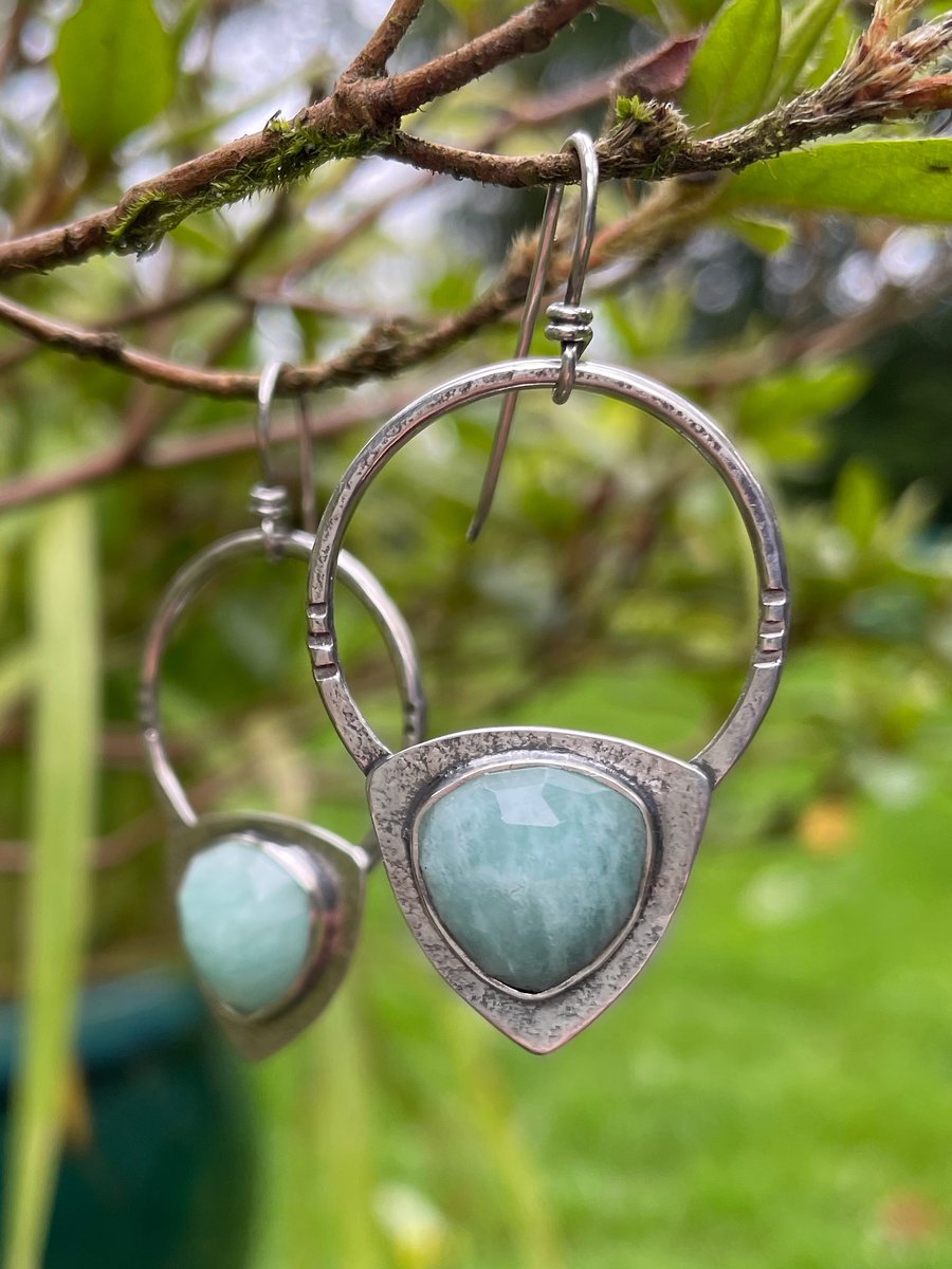 Oxidised Silver and amazonite tribal earrings