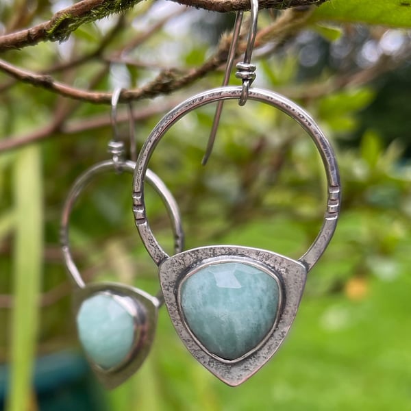 Oxidised Silver and amazonite tribal earrings