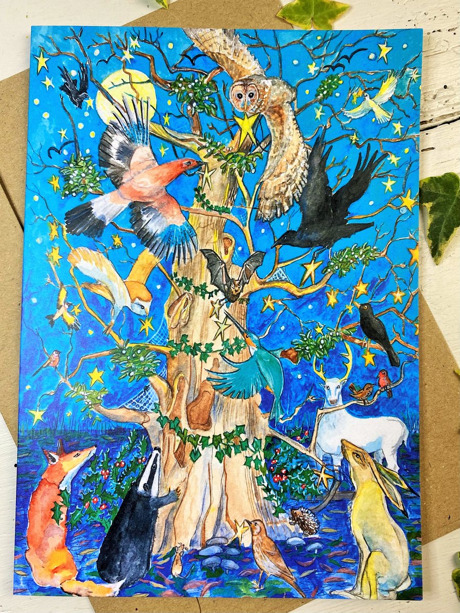 Decorating the Yuletide Oak Greeting Card