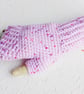 Non Wool Fingerless Gloves in a Pinky Lilac Flecked Yarn, Acrylic Handwarmers - Image 3