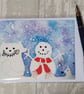 Christmas card (printed) Snow cat and mouse build a snowman - Image 1