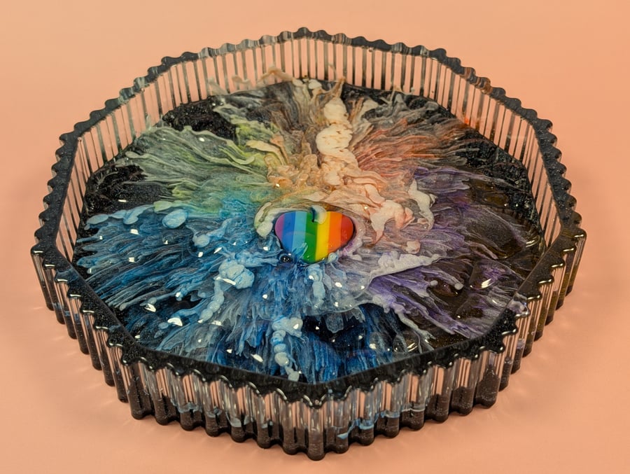 Pride resin bowl – textured abstract with iridescent detail