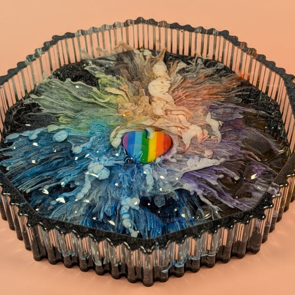 Pride resin bowl – textured abstract with iridescent detail