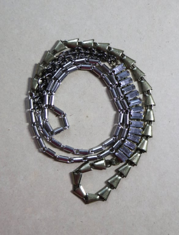 Up-cycled mixed metal - faux sparkling clear stone - necklace - one off item