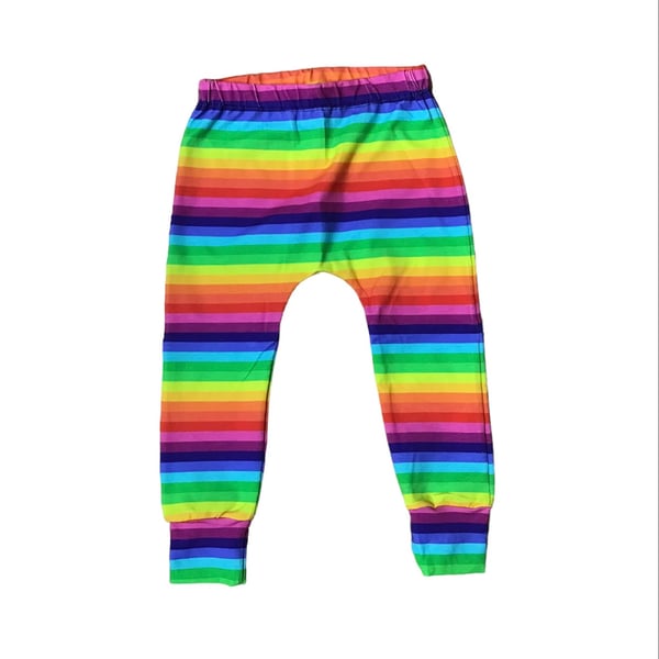 Rainbow coloured stripey cuffed leggings - sizes up to 6 years