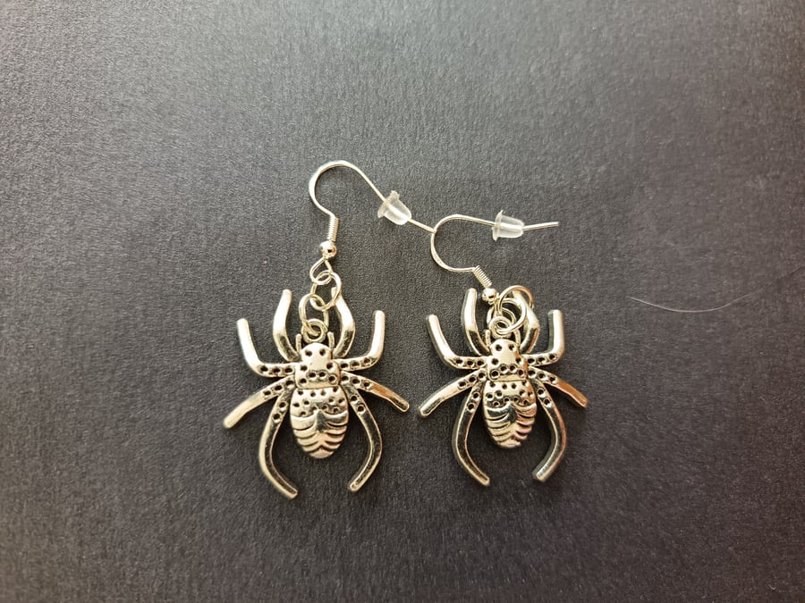 Sterling silver dangle large spider earrings 