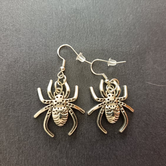 Sterling silver dangle large spider earrings 