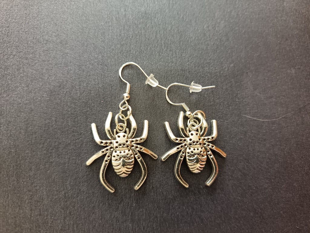 Sterling silver dangle large spider earrings 