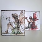 Decoupaged Fairy Pencil Holder, Hand-Painted Wooden Desk Organizer, Set of Two