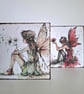 Decoupaged Fairy Pencil Holder, Hand-Painted Wooden Desk Organizer, Set of Two