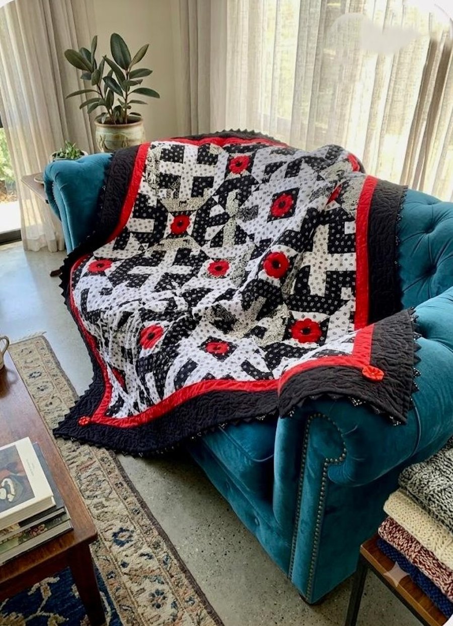 patchwork Poppies On Monochrome