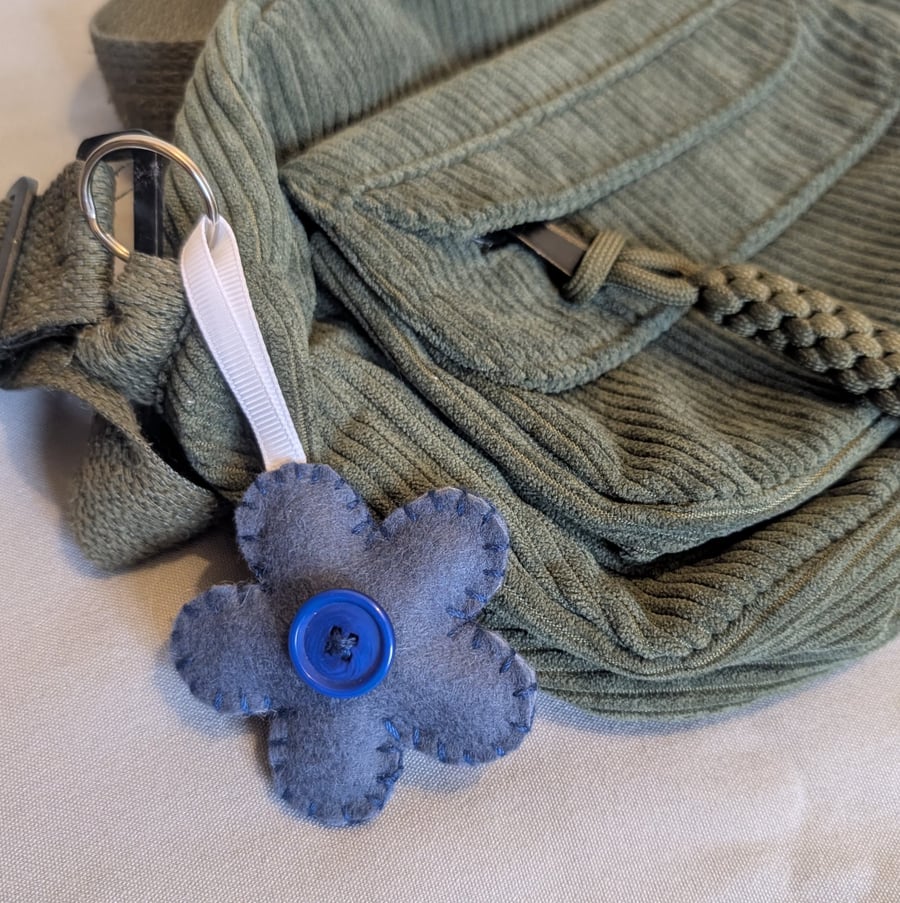Handmade felt flower keyring, bagcharm, accessory - dark blue