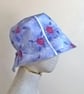 Adjustable bucket hat blue and raspberry floral cotton and silk mix