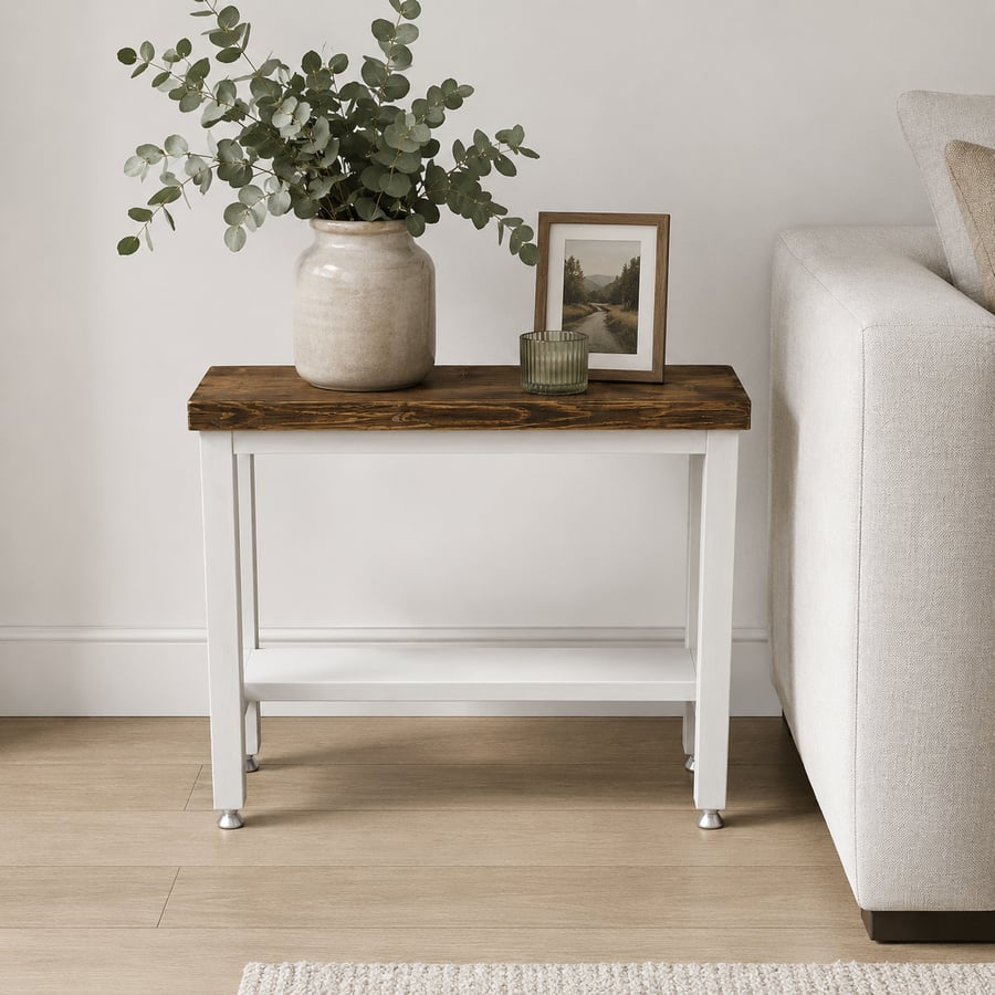 Handmade Rustic Pine Sofa Table - Dark Walnut & White Slim Small Console Table