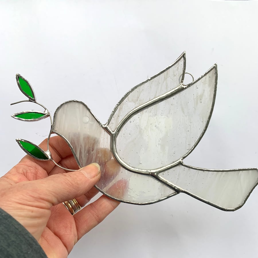 Stained Glass Dove Suncatcher - Handmade Hanging Decoration