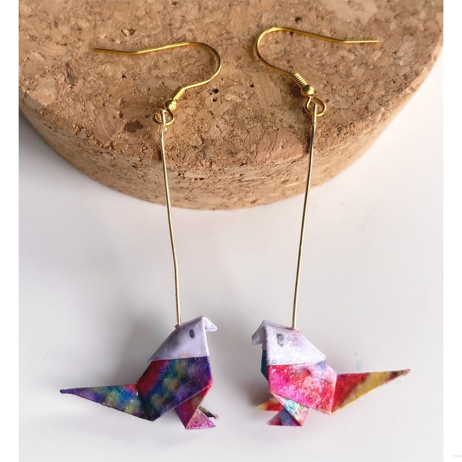 Origami Bird Earrings, Paper Bird Earrings, Handmade Earrings, Bird Earrings