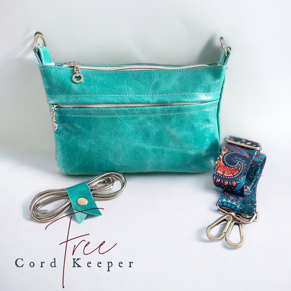 Crossbody Bag - Leather Bag - Turquoise Travel Bag - Summer Eco Fashion