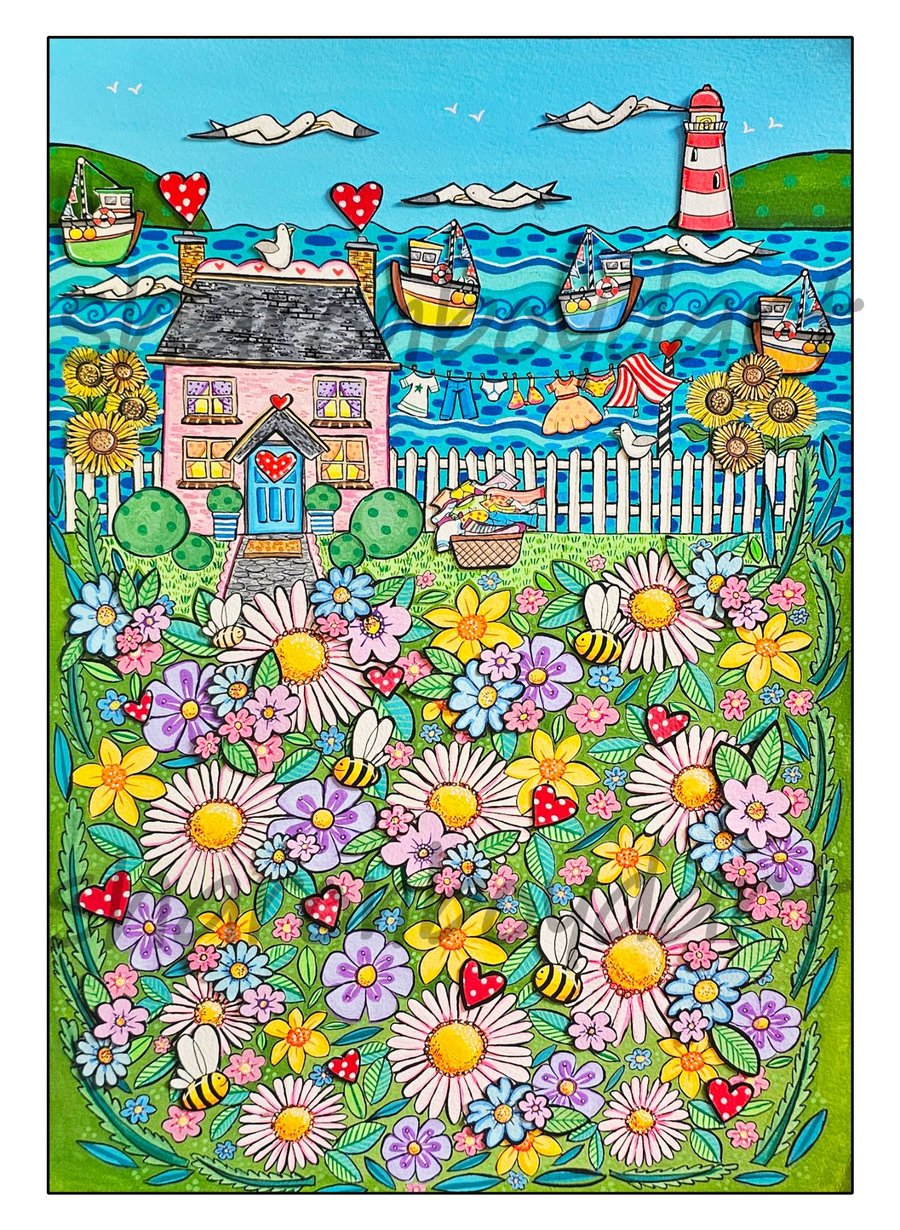 Cute little Cottage by the Sea Illustration Print