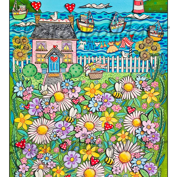 Cute little Cottage by the Sea Illustration Print