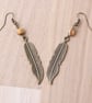 Bronze feather earrings with picture jasper - long dangle gemstone earrings - Image 4