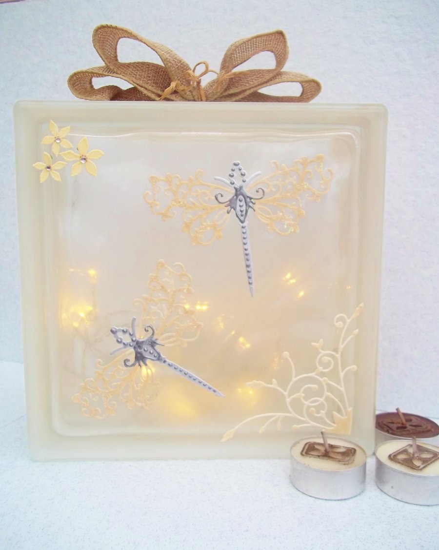 Dragonfly Decor, Dragonfly Gift, Dragonfly Glass Block Light