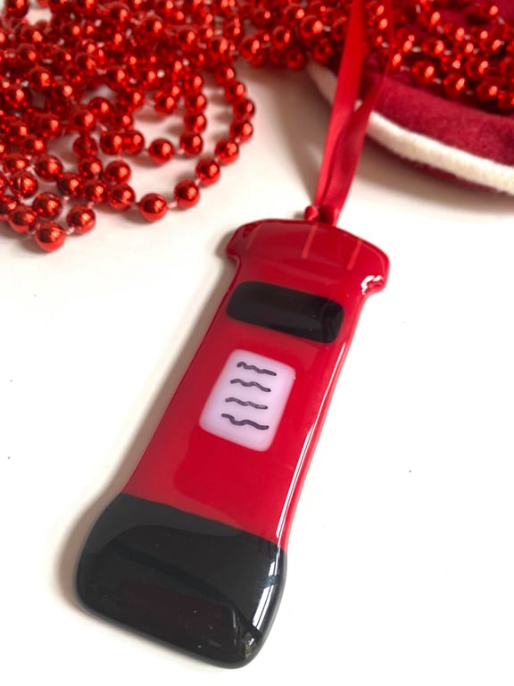 Fused Glass Post Box Christmas Hanging Decoration