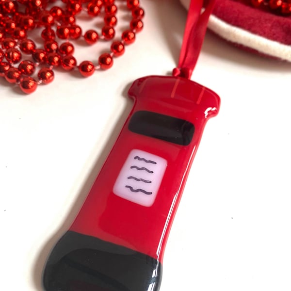 Fused Glass Post Box Christmas Hanging Decoration