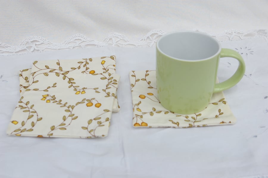 Coasters four large cotton orange and lemon coasters