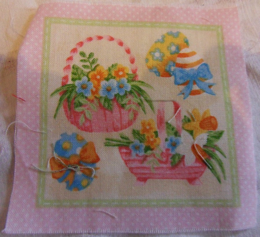 100% cotton fabric. baskets,eggs  Sold separately, postage .62p for many (36)