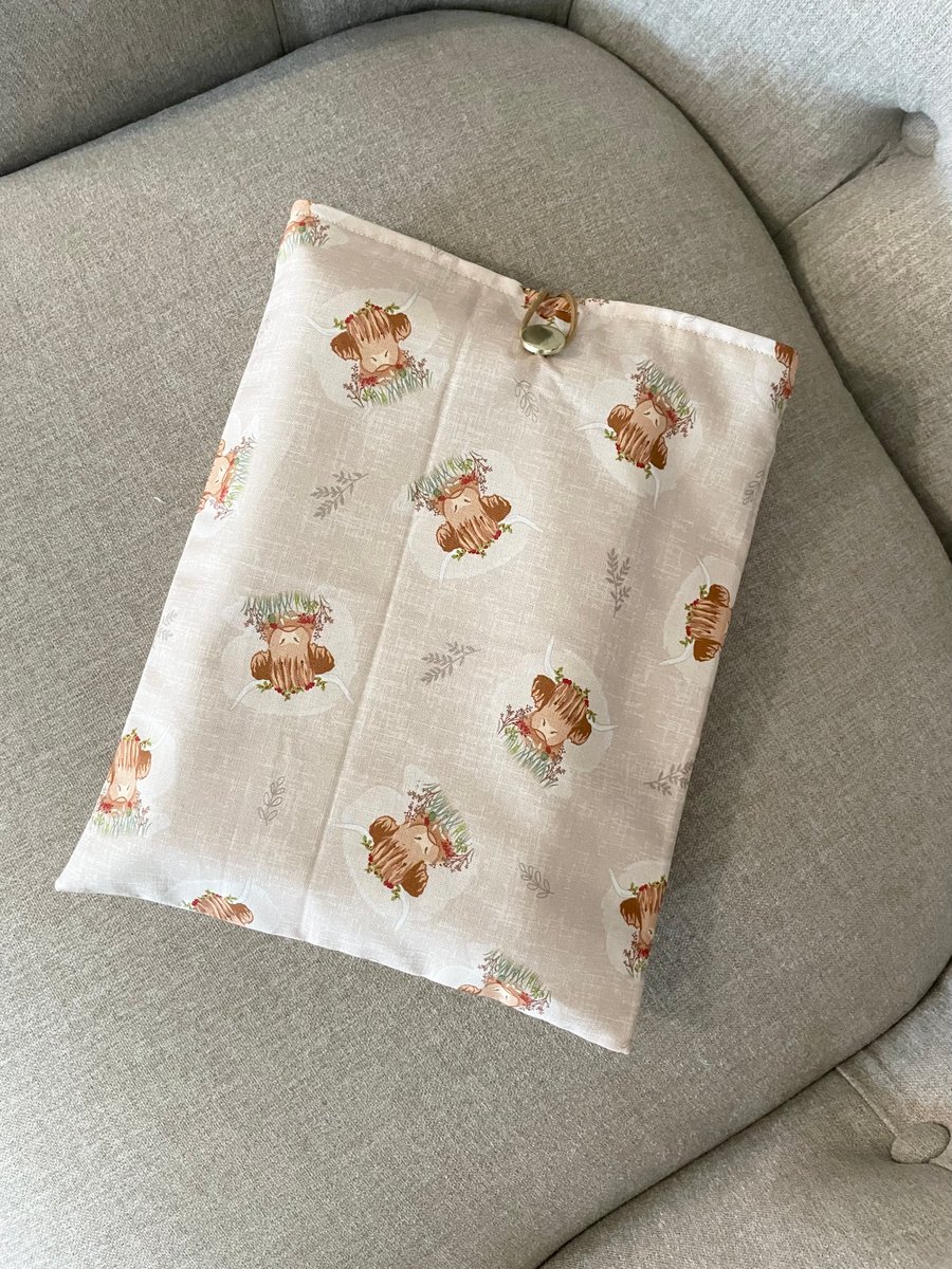 Cottage Core Highland Cow Book Sleeve