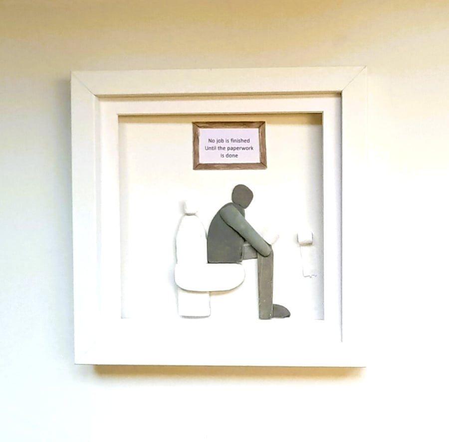 Pebble Art Man on the Toilet Bathroom Wall Decor Christmas Gift Idea