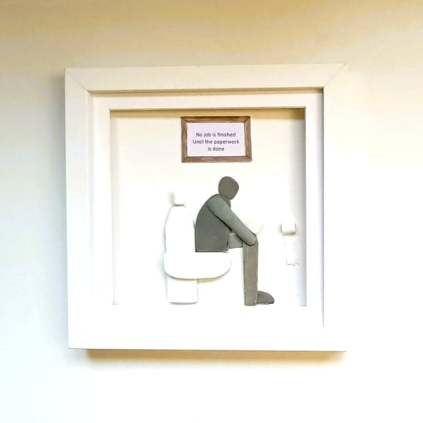 Pebble Art Man on the Toilet Bathroom Wall Decor Christmas Gift Idea
