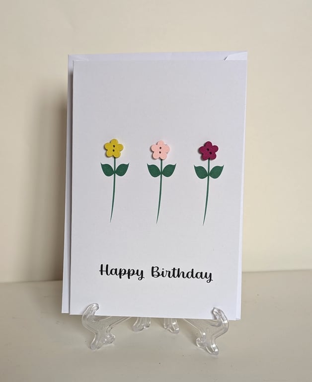 Happy Birthday flower buttons greetings card 