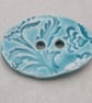Large Aqua Blue Brocade Oval Handmade Ceramic Button - Image 3