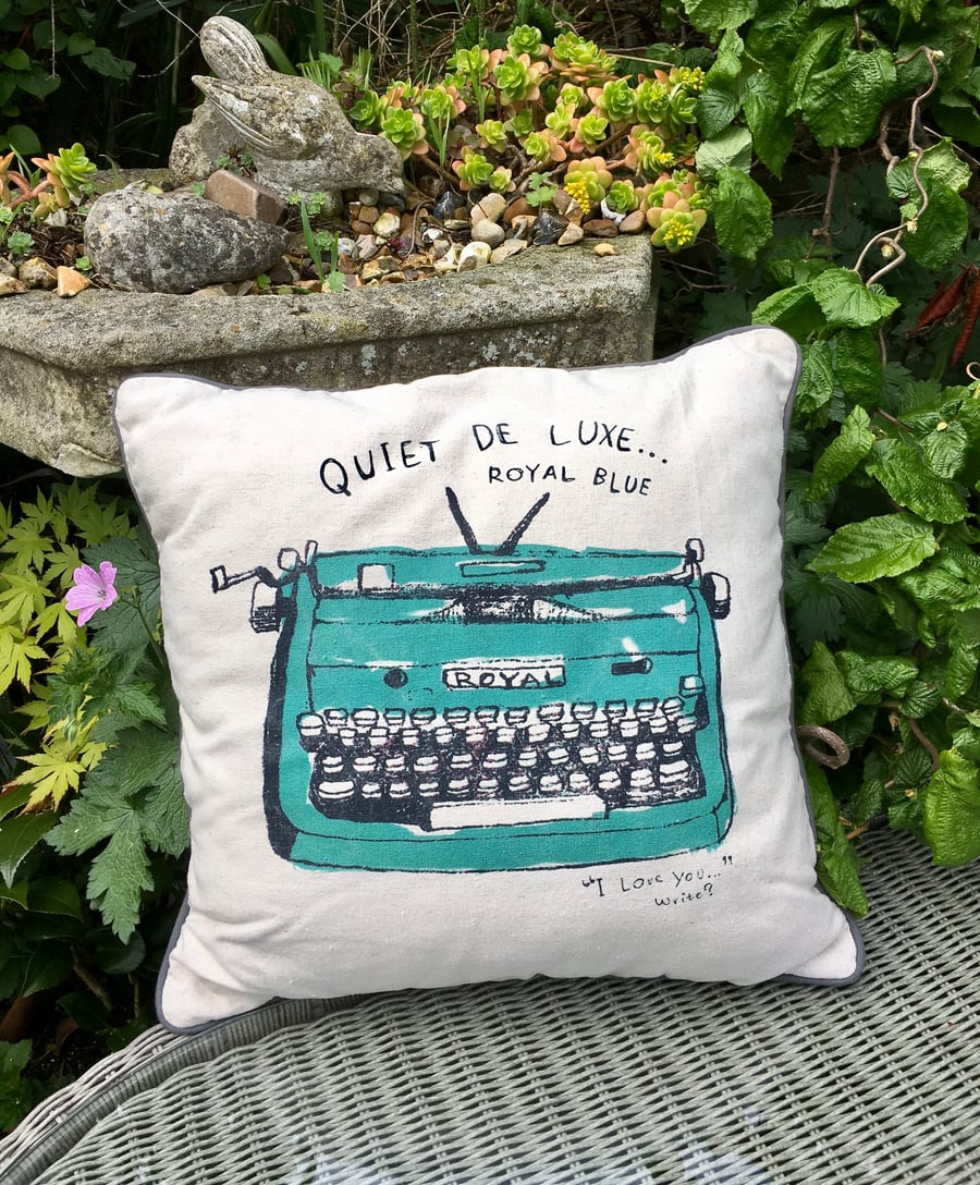 Typewriter cushion pillow. Free Postage &Packaging in the UK. Linen cushion.