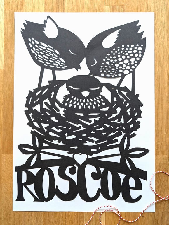 Large Bespoke Personalised Custom Hand made Baby Name Papercut