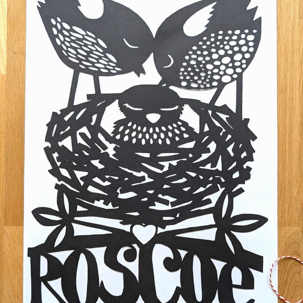 Large Bespoke Personalised Custom Hand made Baby Name Papercut