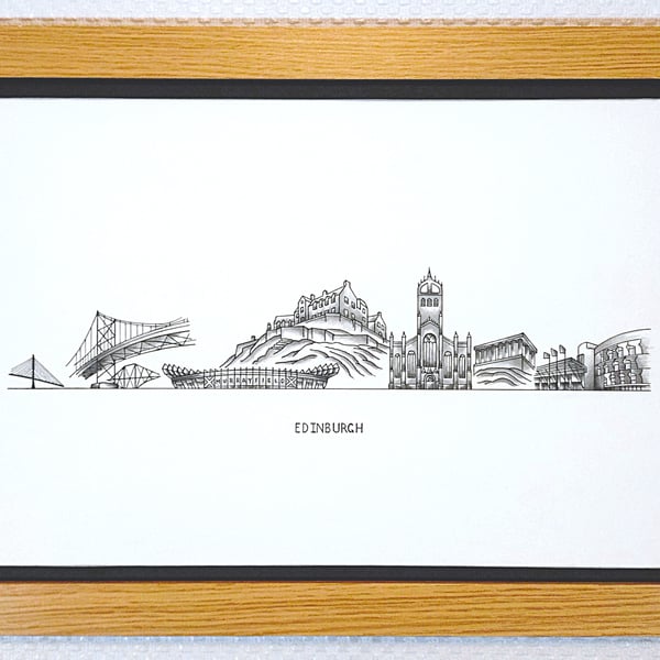 Edinburgh Cityscape Handmade Unique Framed A3 Print Black Border Wallart Gift