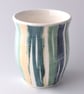 19-131 Stoneware pottery hand thrown stripey vase  (Free UK postage)