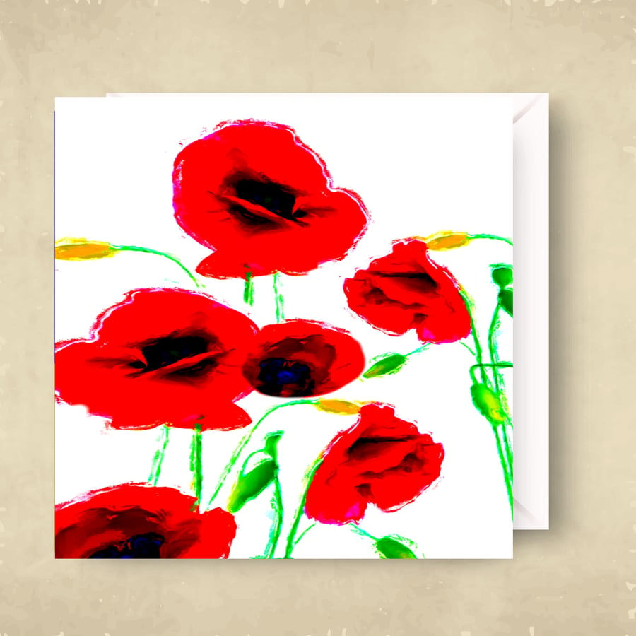 Poppies Note Card, Greeting Card.Notelet - A Poppy Mess