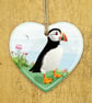 Puffin Ceramic Heart – Seaside Decoration, Postable Gift - Image 2