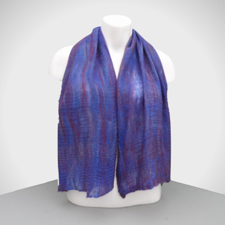Gift boxed blue and red nuno felted scarf