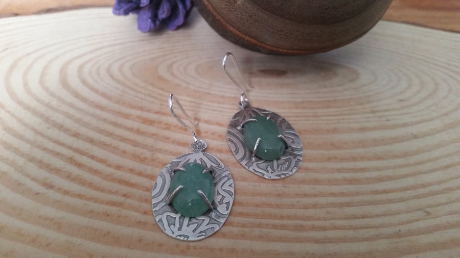Sterling Silver Etched Aventurine Earrings